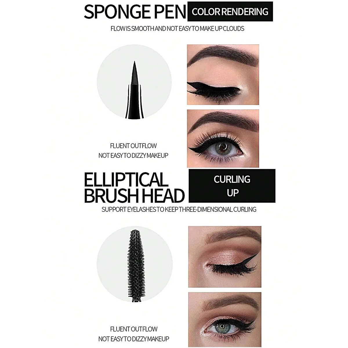 Blushimmer YANQINA liquid eyeliner and waterproof mascara set with eyebrow pencil, designed for bold, curling eye makeup.