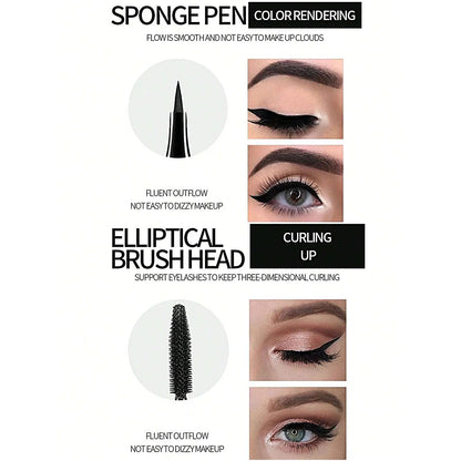 Blushimmer YANQINA liquid eyeliner and waterproof mascara set with eyebrow pencil, designed for bold, curling eye makeup.
