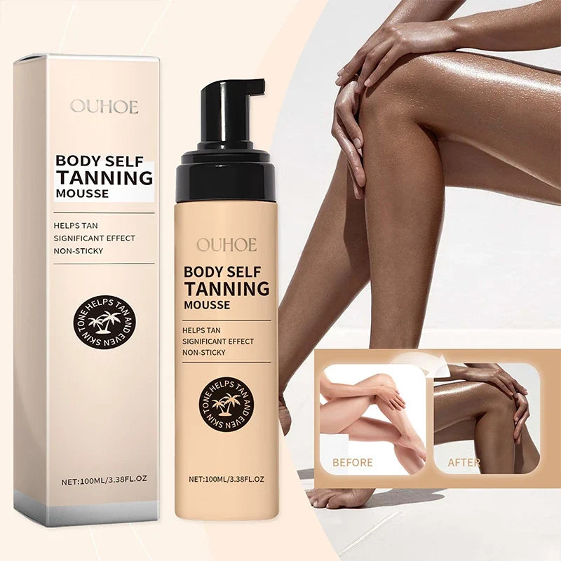 Blushimmer summer tanning body mousse in 100ml bottle, promoting natural bronze glow with moisturizing wheat skin cream.