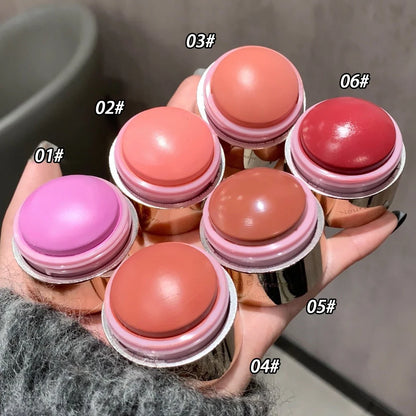 Blushimmer creamy purple blush stick with peach pink tint, soft face blusher for brightening and contouring in a Korean makeup style