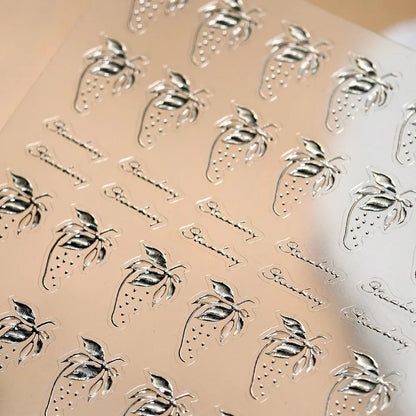 Cute cherry-shaped red bowknot 5D nail art stickers with shiny rhinestones, self-adhesive manicure decals by Blushimmer