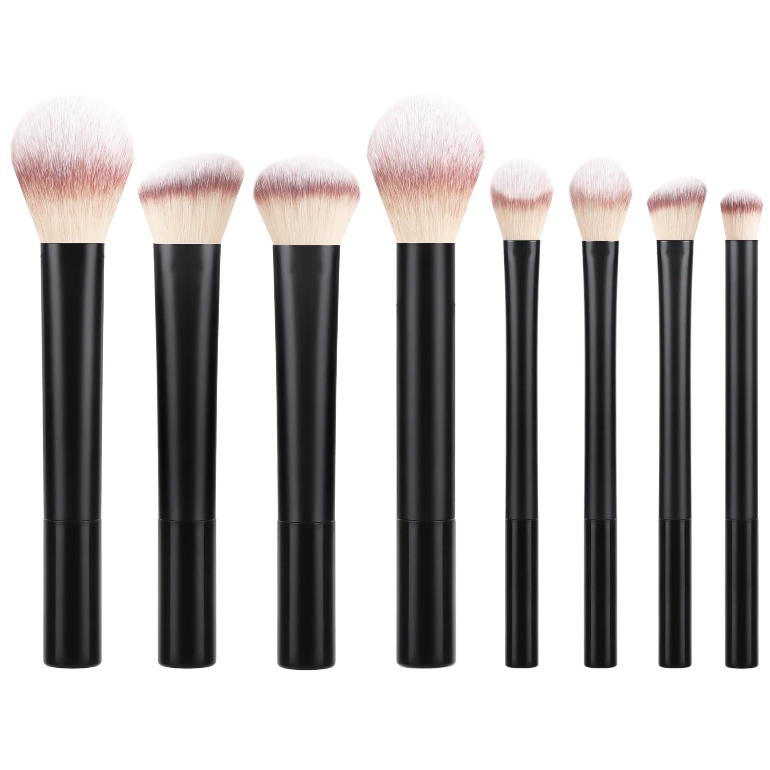  8Pcs Black Long Tube Light Bristle Face Eye Brush Set + 2 Beauty Sponges 1 Puff, Powder/Blush/Eyeshadow Brush