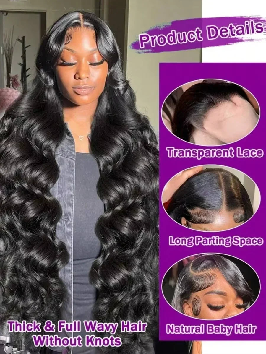 Brazilian 13x4 or 13x6 HD lace frontal wig with body wave, glueless, pre-plucked baby hairs, soft bouncy virgin human hair.