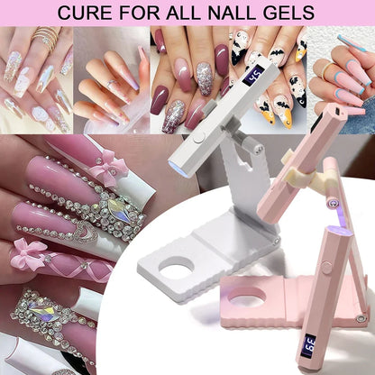 LULAA Cordless Nail Lamp with Stand Handheld UV Light with LCD Display for Gel Nails Rechargeable USB Nail Dryer for Fast Curing