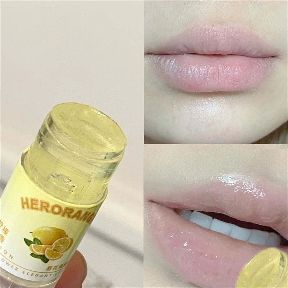 Transparent coconut lip balm from Blushimmer, moisturizing jelly lip gloss with hydrating, anti-drying properties and subtle shine.