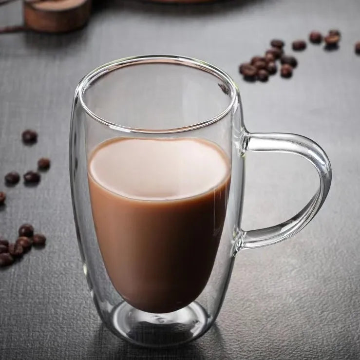 2PC Double Wall Glass Cup Heat Insulation Transparent Handmade Tea Drink Cups MINI Whisky glasses Coffee Mug with handle ﻿