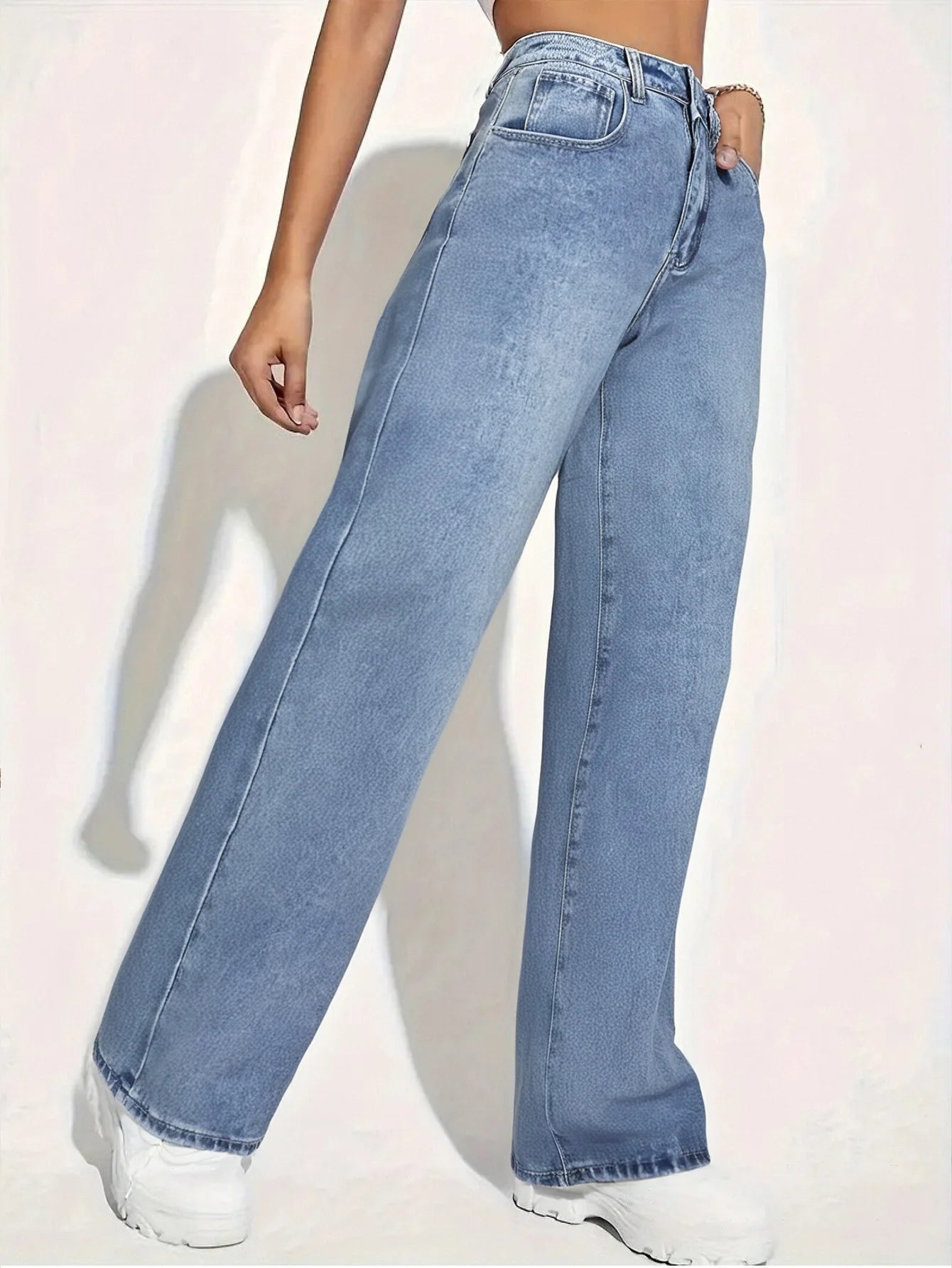 Trendy Light Blue Wide - Leg Jeans for Women | Relaxed Casual Denim