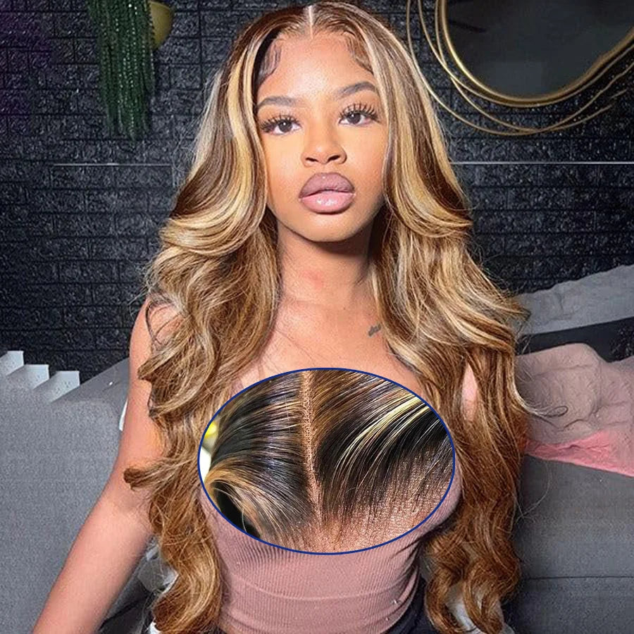 Long 40-inch human hair wig with body wave curls, high density, transparent Swiss lace front, from Selvanelle.