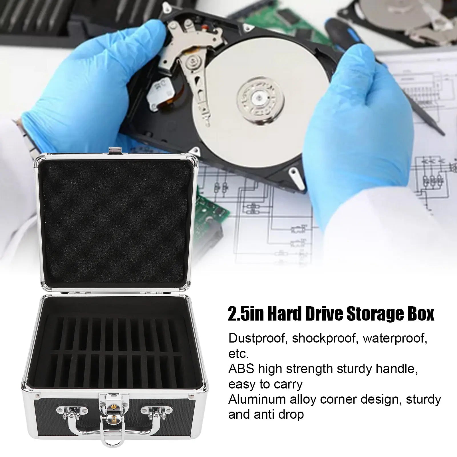 2.5in Hard Drive Storage Box Convenient Handle 20 Bays Hard Drive Case Aluminum Alloy Security Lock Double  for Home