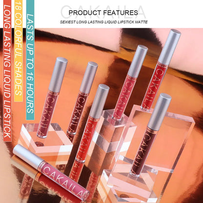 CAKAILA 6-color liquid matte lipstick set by Blushimmer featuring long-lasting, waterproof, velvet finish lip glosses for women.