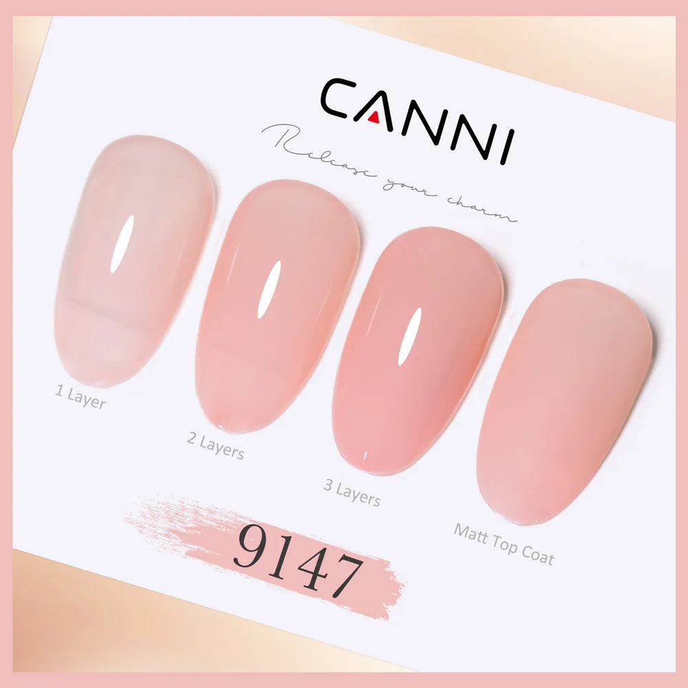 Blushimmer CANNI nail gel polish kit with 6 bottles of 9ml, jade, jelly, nude, pink shades, HEMA-free, ideal for French and natural nail designs