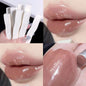 Blushimmer mirror lip gloss in six colors, featuring moisturizing nude shades in transparent tubes with floral design, long-lasting lipstick.