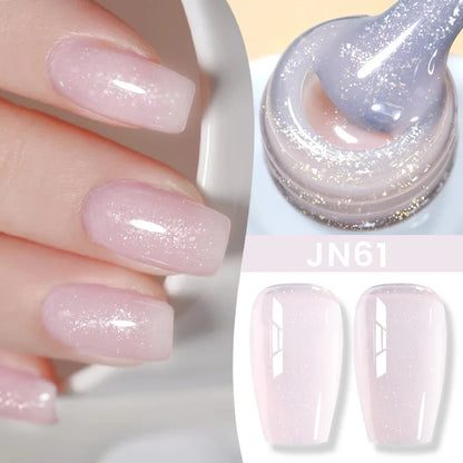 Blushimmer Born Pretty Jelly Nude Gel Nail Polish in light pink peach, 10ml, showing translucent gel with smooth nail surface