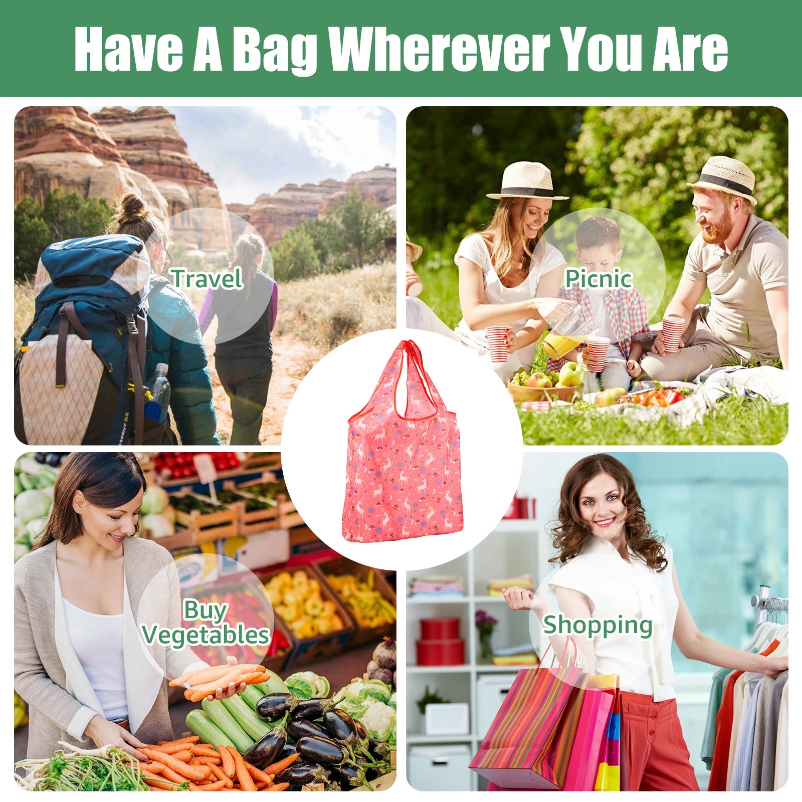 10Pcs Reusable Grocery Bags Polyester Foldable Shopping Bags Large Capacity Grocery Tote Bags Eco-Friendly and Durable Handbag