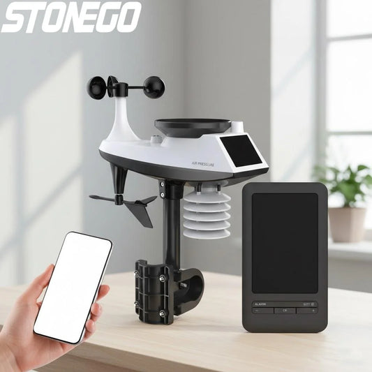 Smart Home Weather Station Monitor - Temperature Humidity Wind Speed Rainfall UV Sensor with APP Control