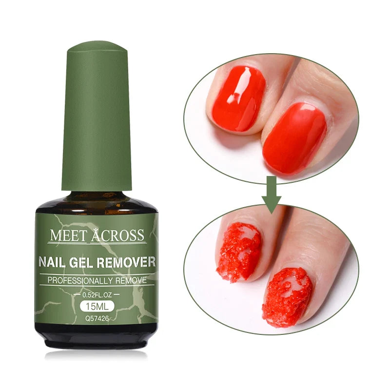 Blushimmer MEET ACROSS 15ml Magic Fast Nail Gel Polish Remover and UV soak-off tools for semi-permanent manicure removal.