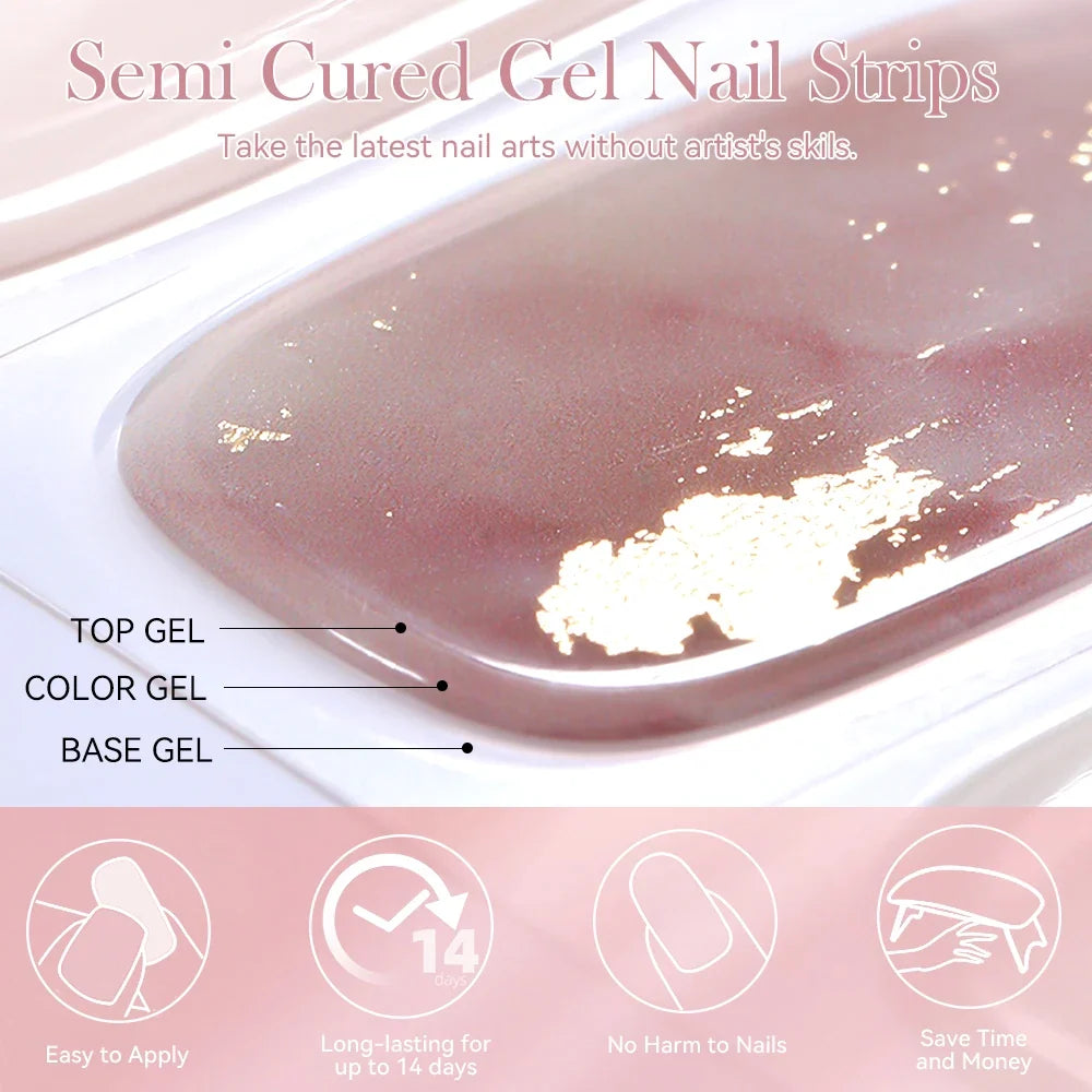 Blushimmer Harunouta 4-piece set of gradient jelly semi-cured gel nail strips with nude pink waterproof nail stickers and nail lamp