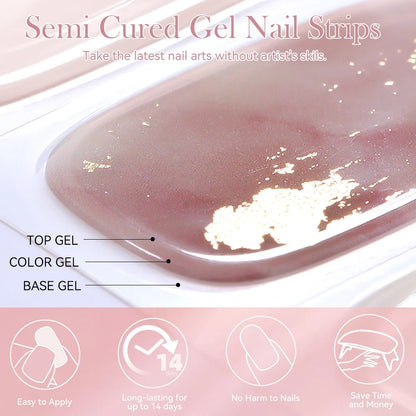 Blushimmer Harunouta 4-piece set of gradient jelly semi-cured gel nail strips with nude pink waterproof nail stickers and nail lamp
