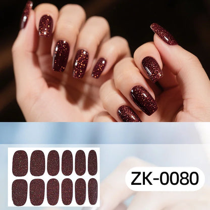 Gradient Cat Eye Style Nail Art Stickers, 16-Piece Set Self-Adhesive Waterproof Glitter False Nail Decals