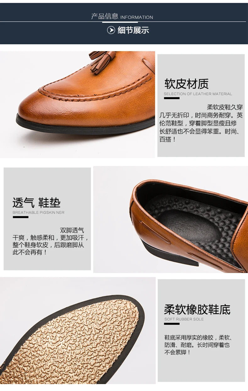 Wedding Shoes For Men Slip On Loafers Trend Tassels Leather Shoes Male Men’s Dress Shoes Business Shoes Men British Style Formal