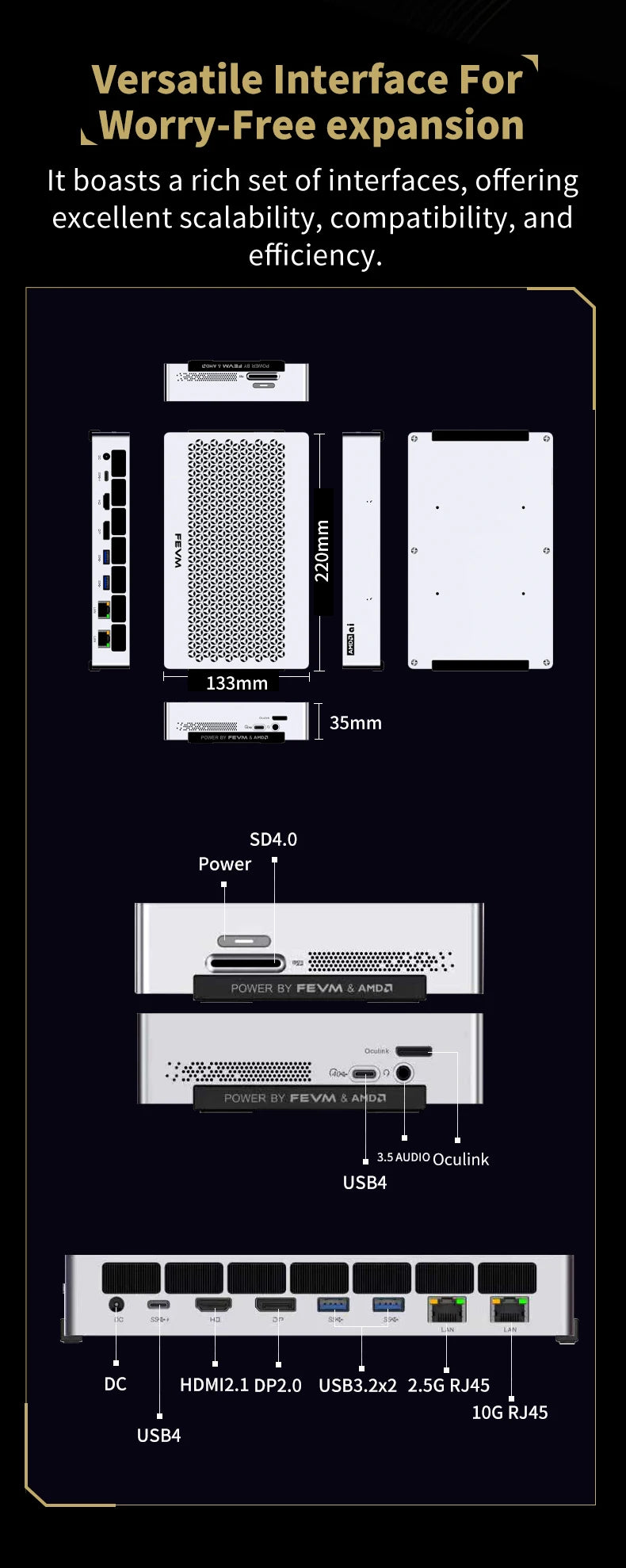 FEVM FAEX1 AMD Ryzen AI MAX+395 Mini Workstation Host MINI PC Gaming Computer WIFI7 BT5.4 USB4 Oculink 10G LAN Port wins11