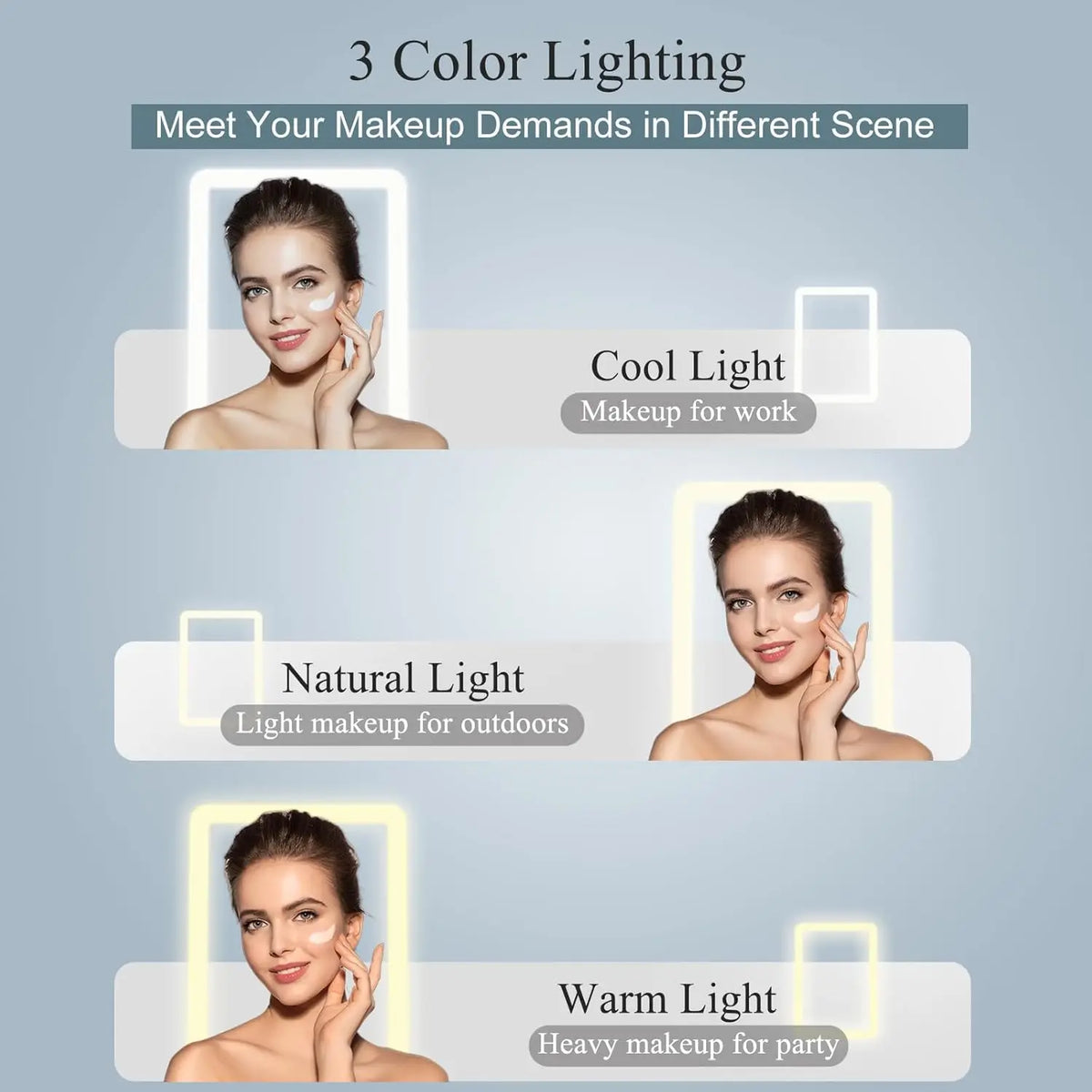 Blushimmer LED folding travel makeup mirror with 3 color light modes, USB rechargeable, touch screen, portable tabletop cosmetic mirror