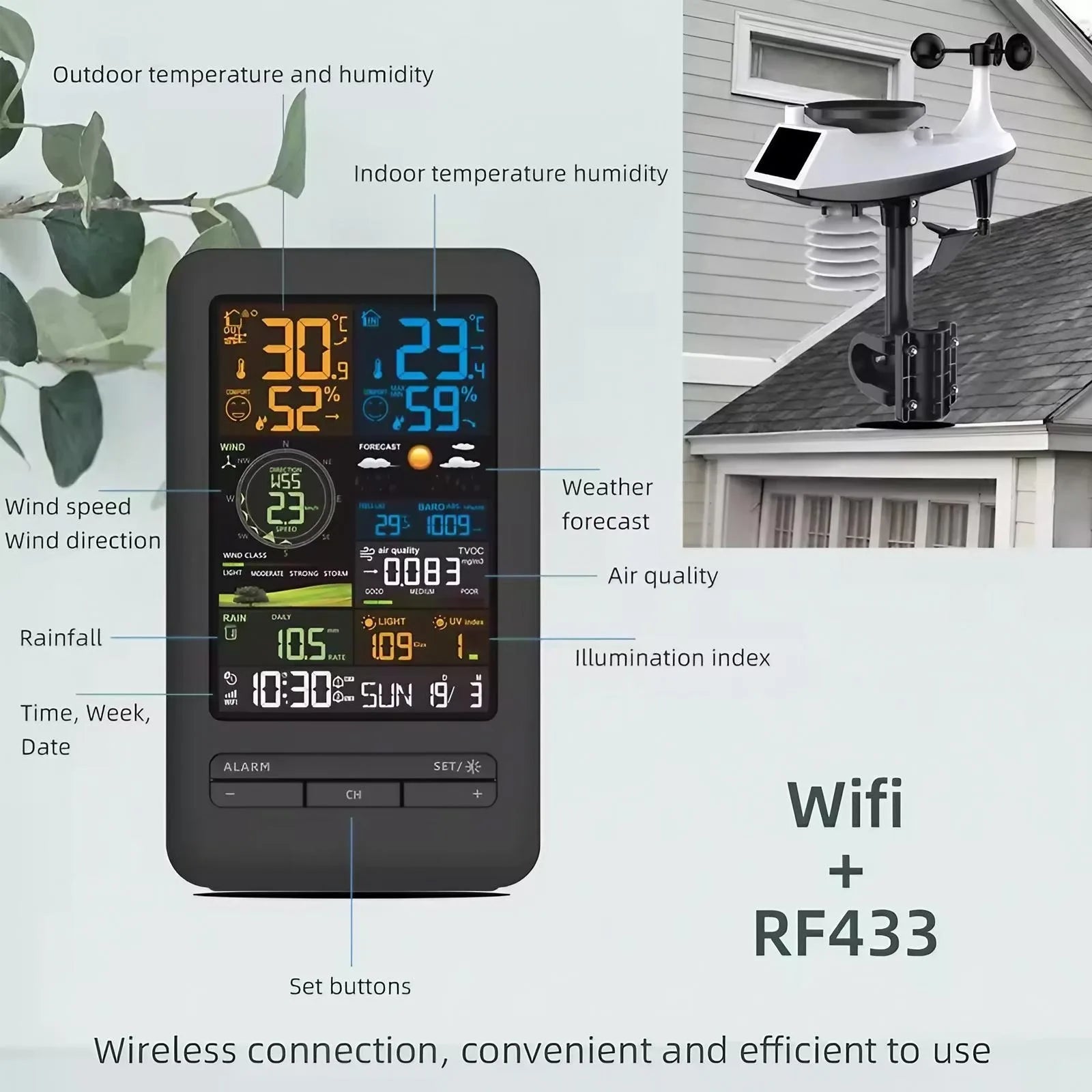 Smart Home Weather Station Monitor - Temperature Humidity Wind Speed Rainfall UV Sensor with APP Control