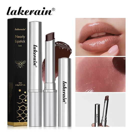 Blushimmer Lakerain colorless lip balm with moisturizing, nourishing formula and sleek lipstick design for healthy, plump lips.