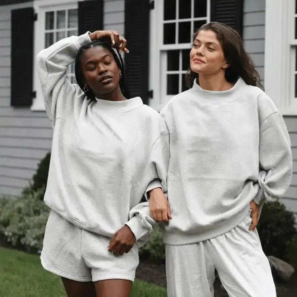 Plus size LadyShow women's long sleeve spring autumn sweatshirt with mock neck, casual hood and solid color, relaxed fit.