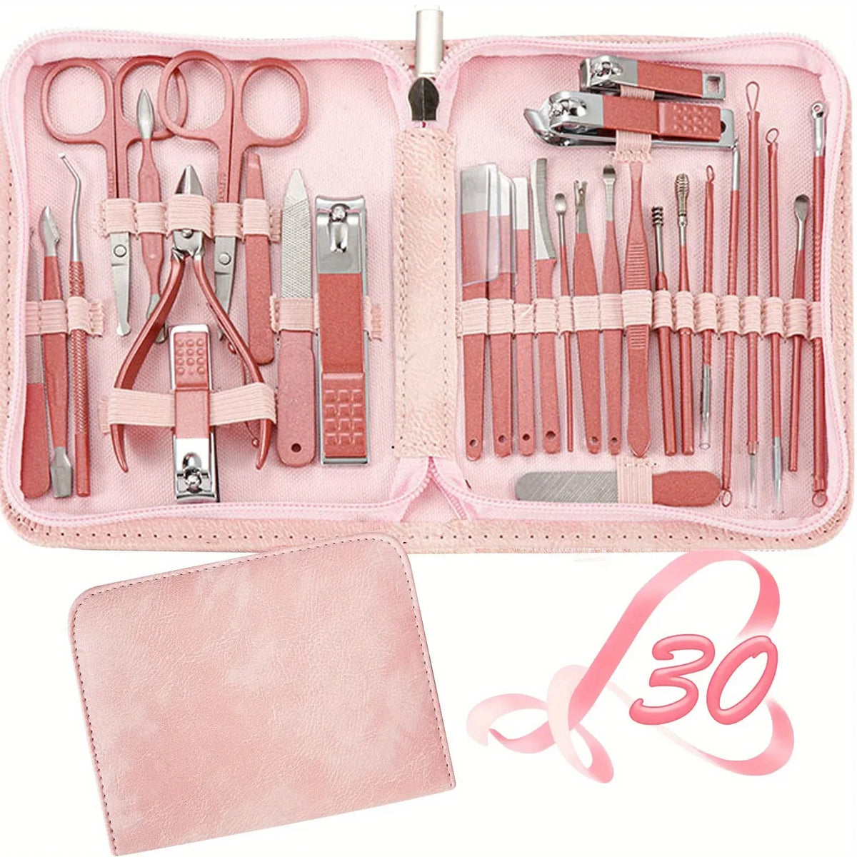 RedFlow manicure set by Blushimmer featuring 30 nail clippers, toenail scissors, and pedicure tools in a compact kit.