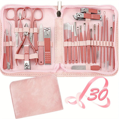 RedFlow manicure set by Blushimmer featuring 30 nail clippers, toenail scissors, and pedicure tools in a compact kit.