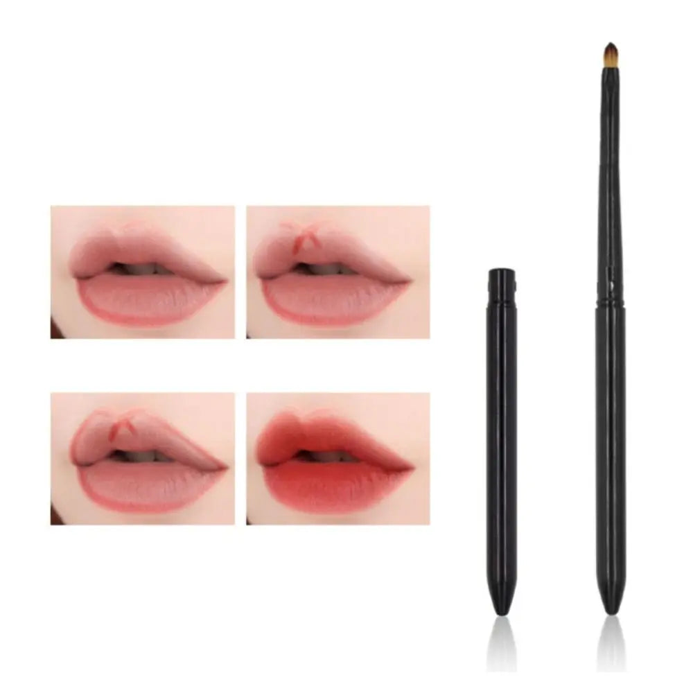 Blushimmer portable gold and silver lip makeup brush pen with metal handle and protective cap, ideal for lip gloss and lipstick application.