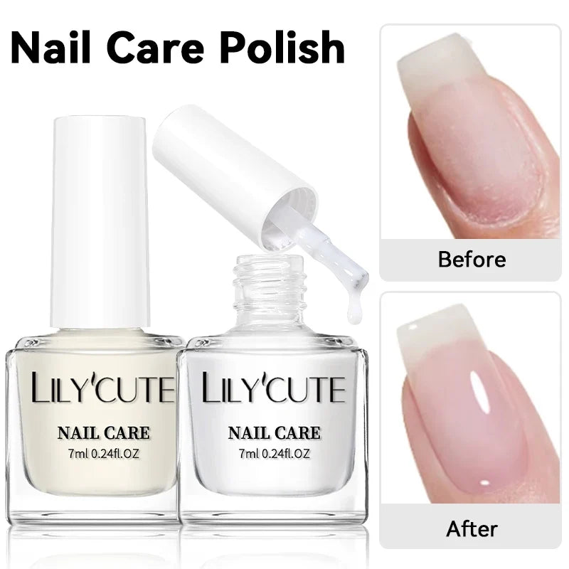 Blushimmer Lilycute 7ml nail care polish in milky white pink, long-lasting, fast-drying nail strengthener with no lamp needed.