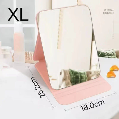 Blushimmer portable folding makeup mirror with storage, desktop size, compact design, ideal for home or dorm use.