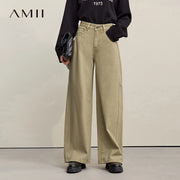 Amii Women Pants 2026 Spring New Casual Retro Denim 100% Cotton Wide-leg Trousers Loose Versatile Solid Women's Jeans 12641116