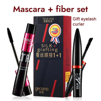 Blushimmer fiber mascara set with waterproof double tubes, long-lasting formula, creates naturally curled, smudge-proof eyelashes.