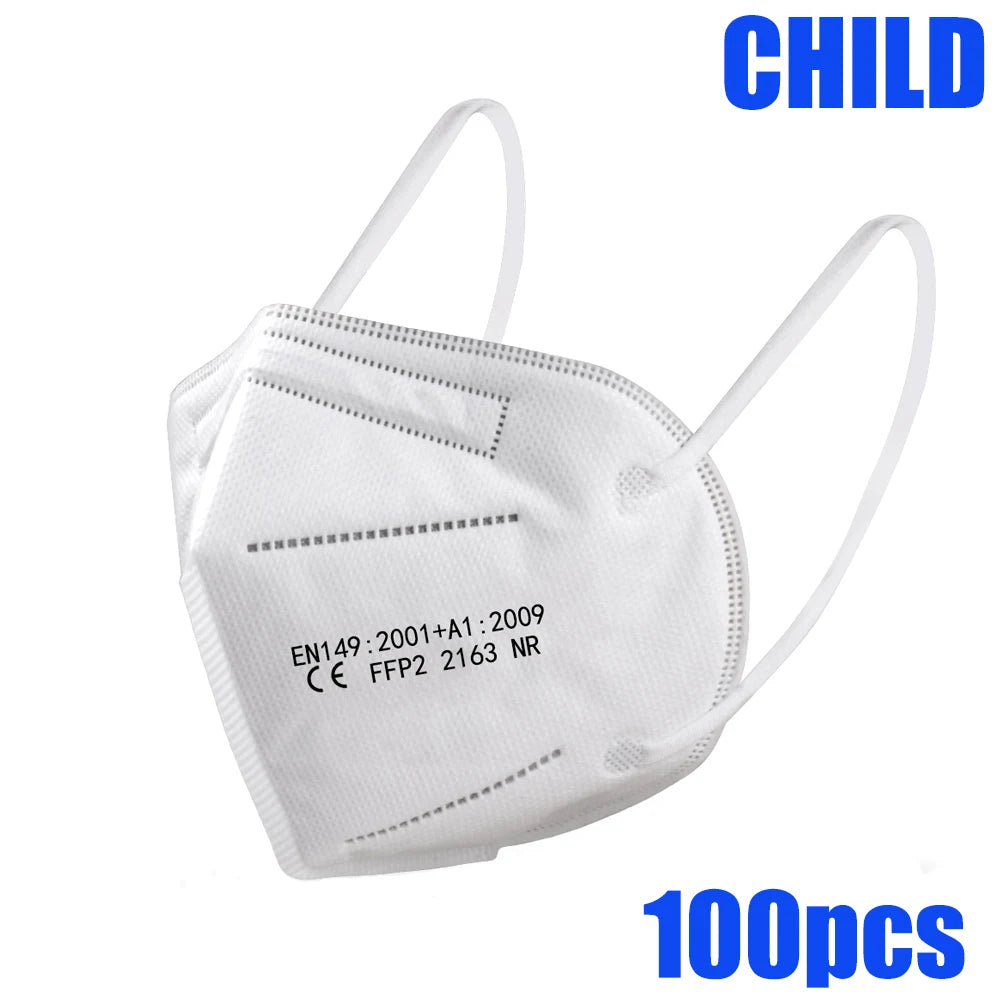 50-100pcs 5Layers Kids Facemask KN95 Mask Child Disposable Mask Virus Mouths Fpp2 Covers Dust Full Face Masks Non-woven Fabric