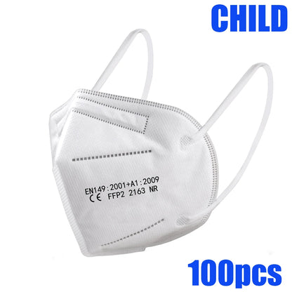 50-100pcs 5Layers Kids Facemask KN95 Mask Child Disposable Mask Virus Mouths Fpp2 Covers Dust Full Face Masks Non-woven Fabric