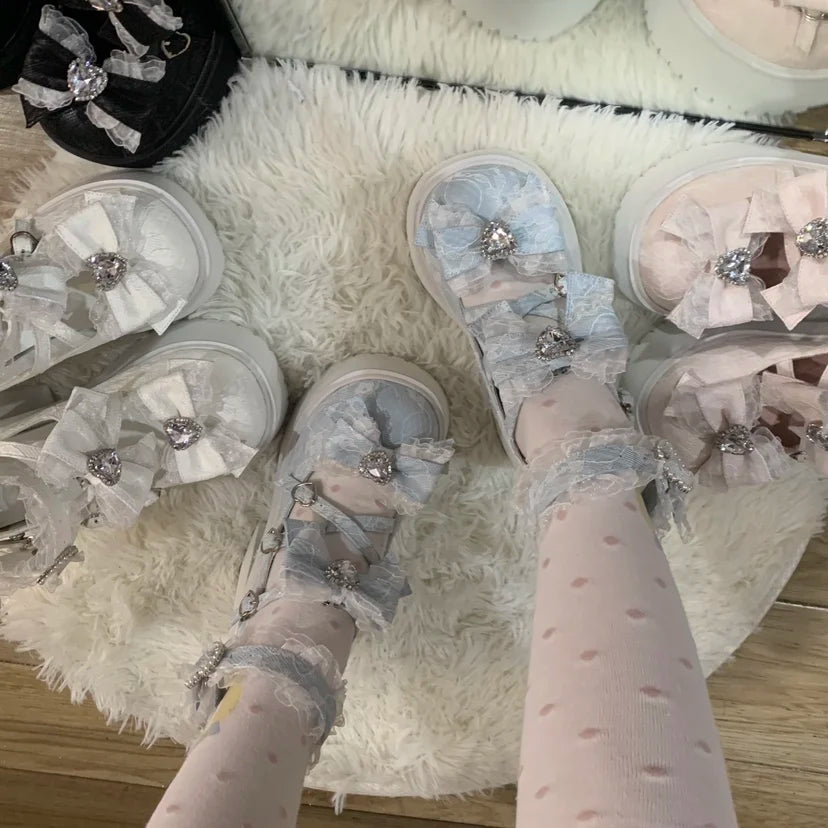 Japanese Style Mine Subculture Lolita High Heels Women's Sweet Girls Bowing Platform Heels Ladies Mary Jane Shoes Spring Summer