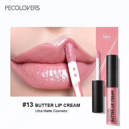 Blushimmer waterproof liquid lipstick in 21 vibrant shades with vitamin E, lip gloss, and plumper features, displayed in the image.