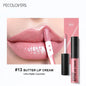 Blushimmer waterproof liquid lipstick in 21 vibrant shades with vitamin E, lip gloss, and plumper features, displayed in the image.