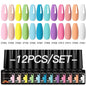 12-piece all-season nail gel polish set by Blushimmer featuring multicolor, long-lasting UV LED gel nail supplies for women.