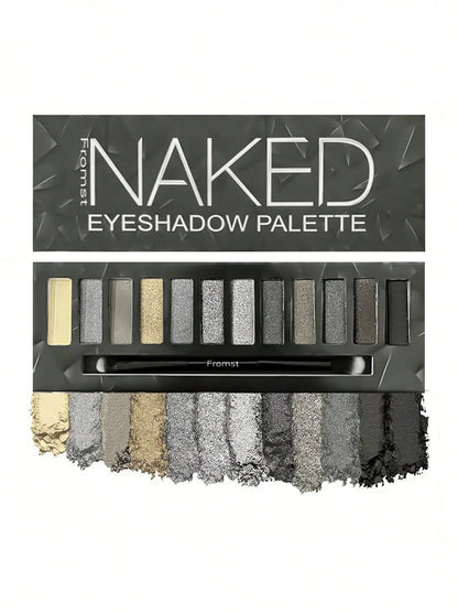 Blushimmer 12-color eyeshadow palette with pearlescent shimmer, waterproof formula, featuring a variety of shimmering eye makeup shades.