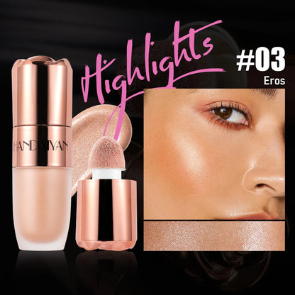 Blushimmer Liquid Highlighter Stick Rose Glow with soft sponge tip, 3D contour effect, long-lasting face and body makeup application.