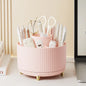 Blushimmer 360° rotating makeup storage box with large capacity for lipstick, brushes, and pens, ideal for bathroom organization.