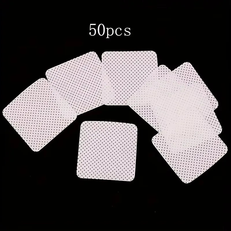 Set of 50 white and pink lint-free nail wipes by Blushimmer, super absorbent for gel polish removal and nail prep.
