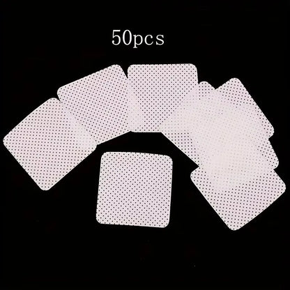 Set of 50 white and pink lint-free nail wipes by Blushimmer, super absorbent for gel polish removal and nail prep.