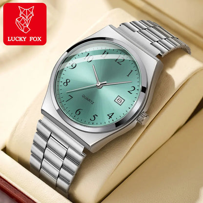 Lucky Fox minimalist stainless steel wristwatch with black dial and sleek design, perfect for everyday stylish timekeeping.