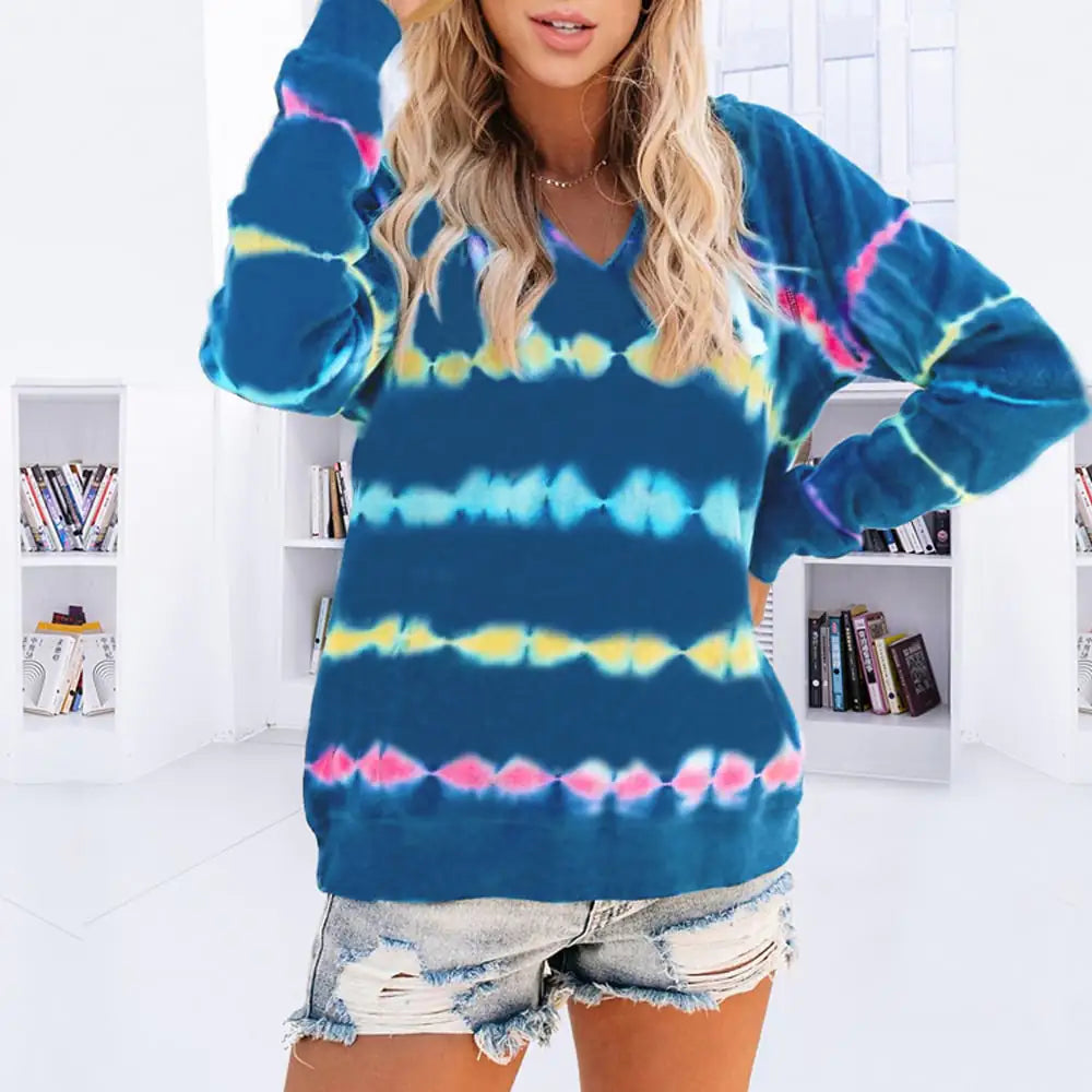 Ombre Tie Dye Long Sleeve Loose Hoodie Top
