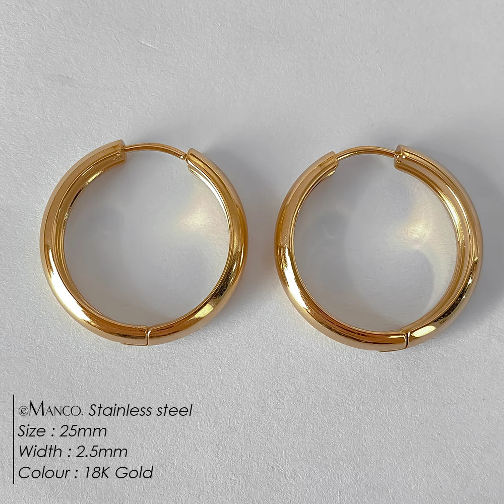 eManco Classic Round Stainless Steel Earrings For Women Men Geometric Circle Ear Buckle Fashion Huggie Daily Jewelry